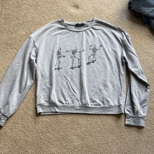 Gray Skeleton Print Light Crewneck Sweatshirt